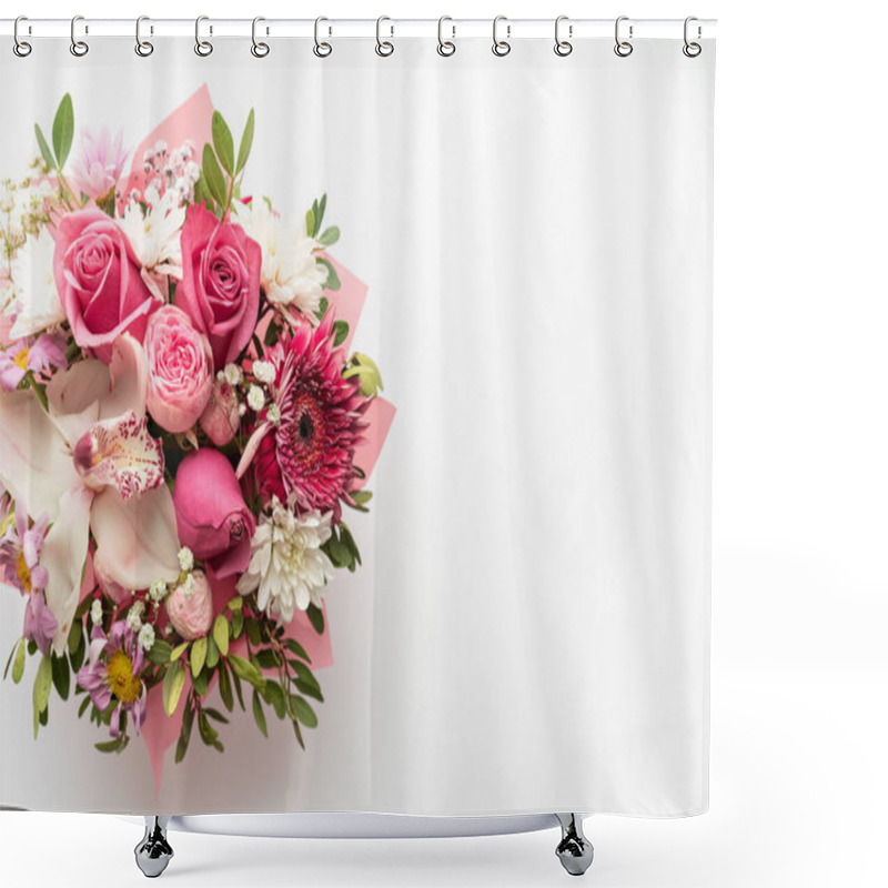 Personality  Beautiful Spring Bouquet With Pink And White Tender Flowers Shower Curtains