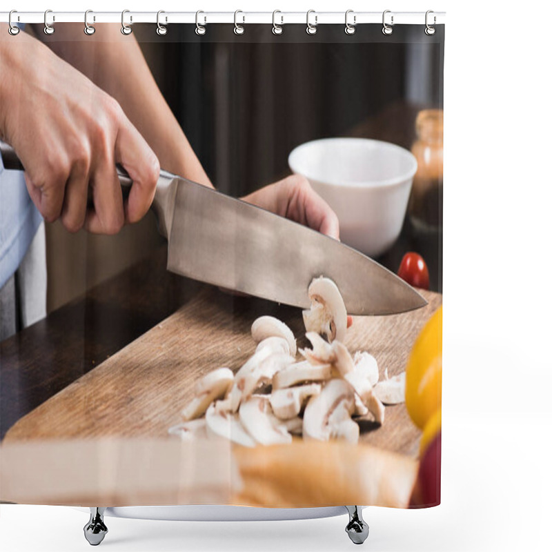 Personality  Woman Cutting Mushrooms Shower Curtains