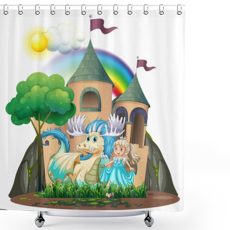 Personality  Princess And Beast By The Castle Shower Curtains