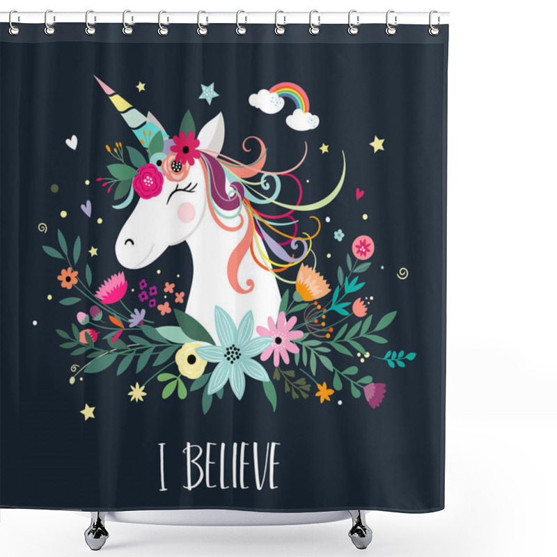 Personality  Unicorn Card Design With Hand Drawn Elements  Shower Curtains