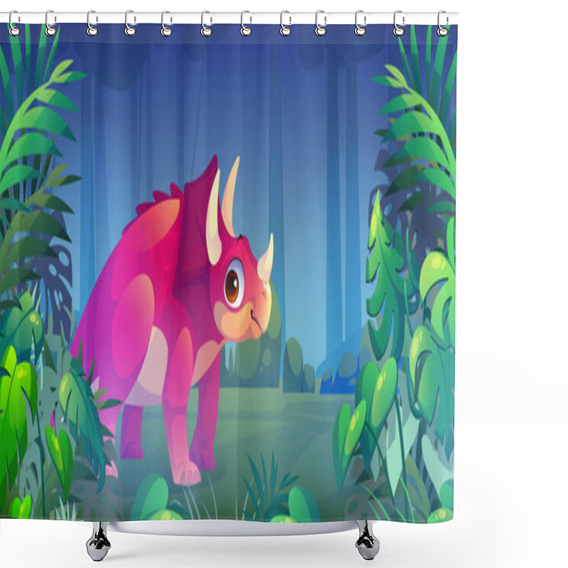 Personality  Triceratops Dinosaur In Jungle, Prehistoric Animal Shower Curtains