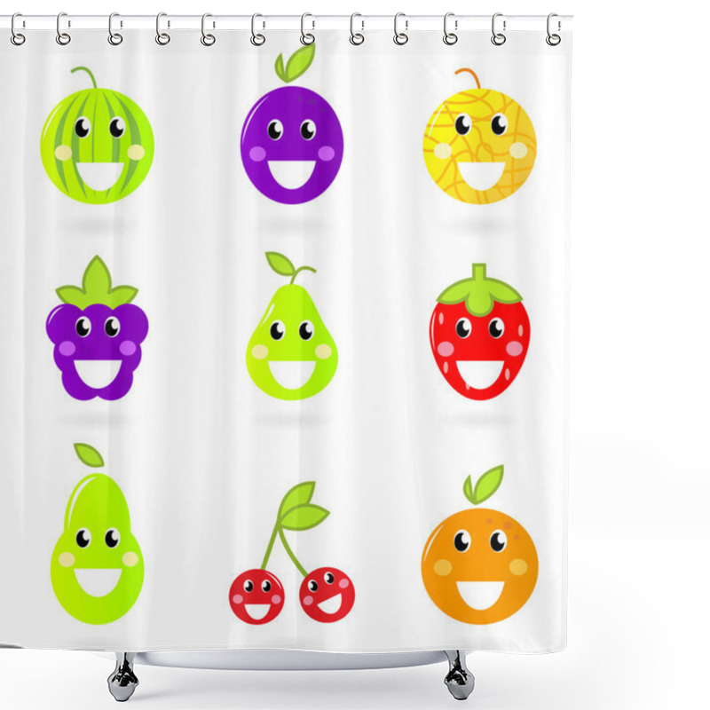 Personality  Fruity Icon Collection - Nine Fruit Mascots Isolated On White. Shower Curtains