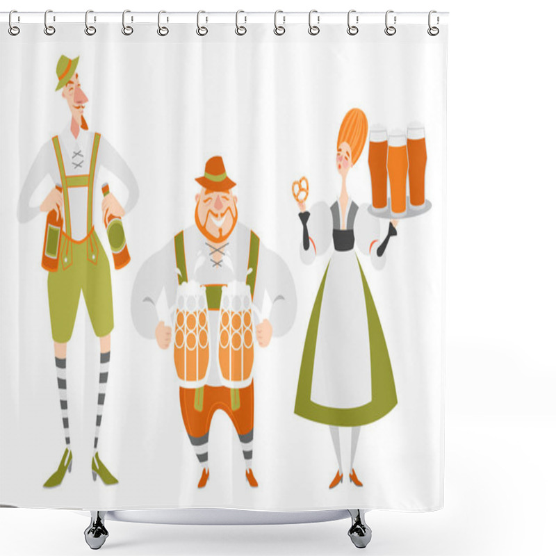 Personality  Oktoberfest Set Of Funny Cartoon Characters In Bavarian Costumes. People With Beer On A White Background.  Shower Curtains