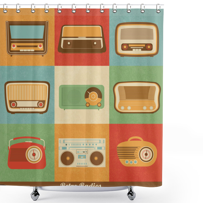 Personality  Retro Media Icons Shower Curtains