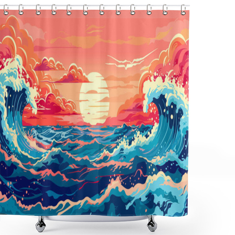 Personality  Ocean Sea Storm Surface. Vector Illustration, Seascape Or Waterscape Shower Curtains