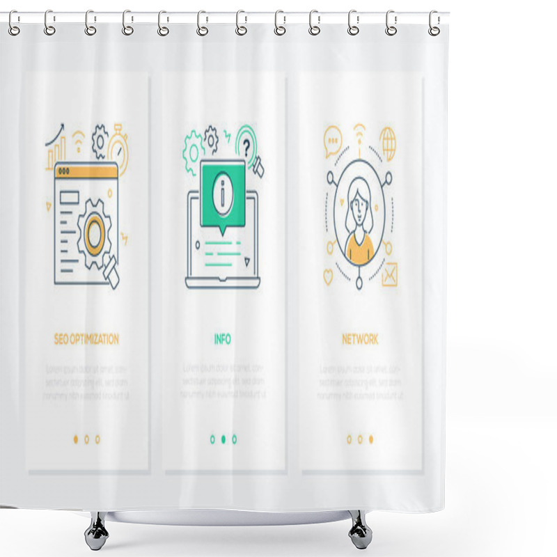 Personality  Business And Technology - Set Of Line Design Style Vertical Web Banners Shower Curtains