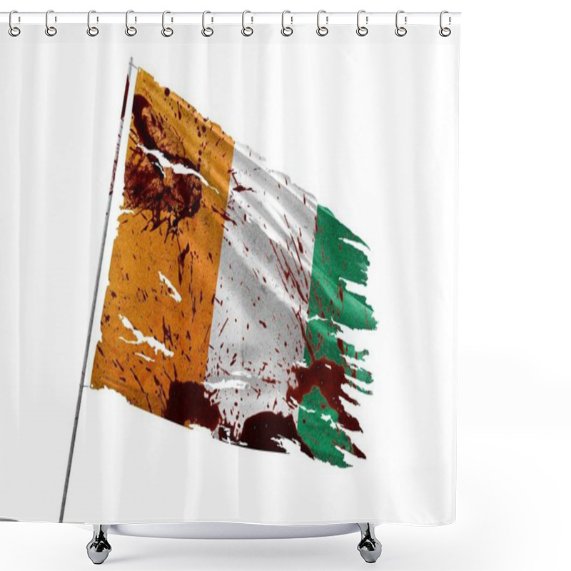 Personality  Ivory Coast Torn Flag On Transparent Background With Blood Stains. Shower Curtains