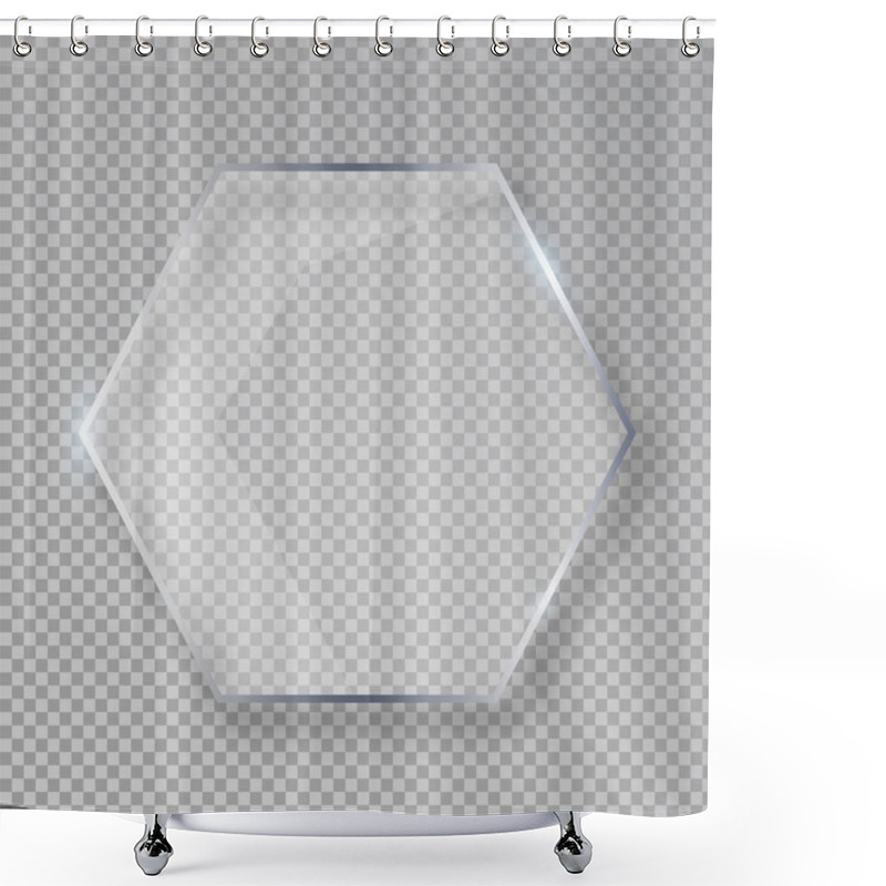 Personality  Vector Hexagon Shiny Glass Frame Isolated On Fake Transparent Background Shower Curtains