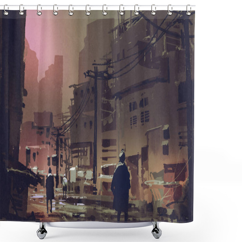 Personality  Dirty Street In Abandoned City At Sunset Shower Curtains