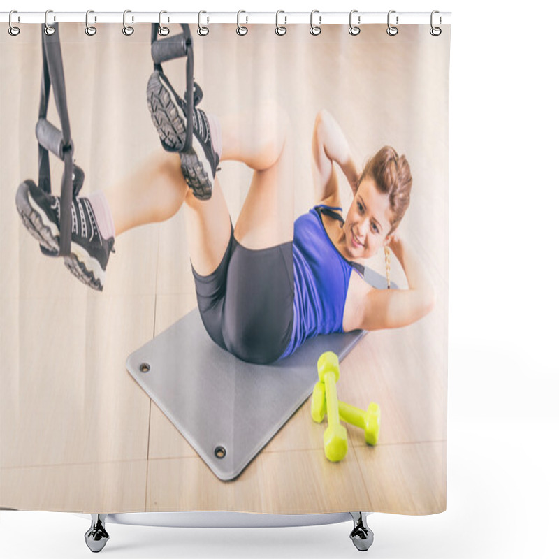 Personality  Woman Doing Abs Shower Curtains