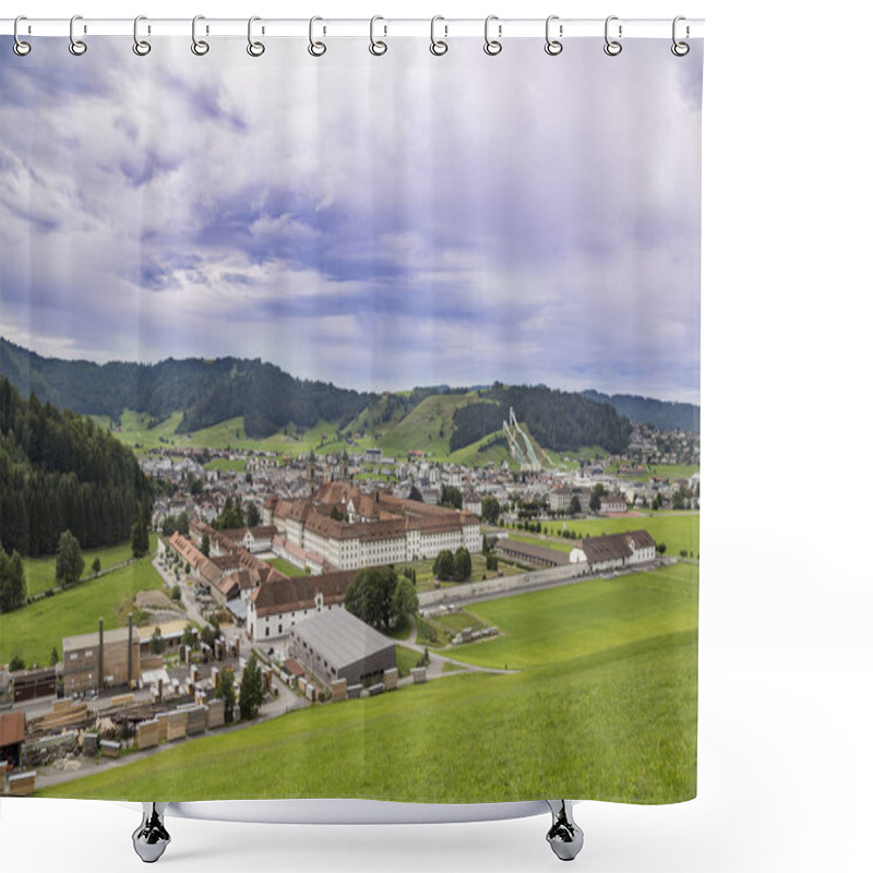 Personality  View Of Village Einsiedeln And Benedictine Monastery.  Switzerla Shower Curtains