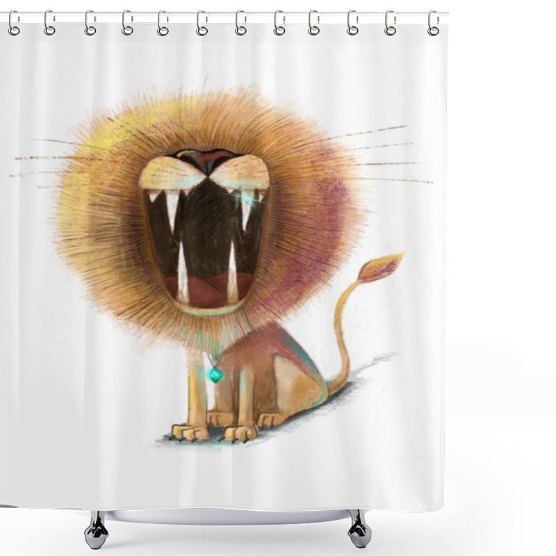 Personality  Angry Lion Growls Loudly, Magic Lion, Big Wild Cat, Illustration For Cartoons Shower Curtains