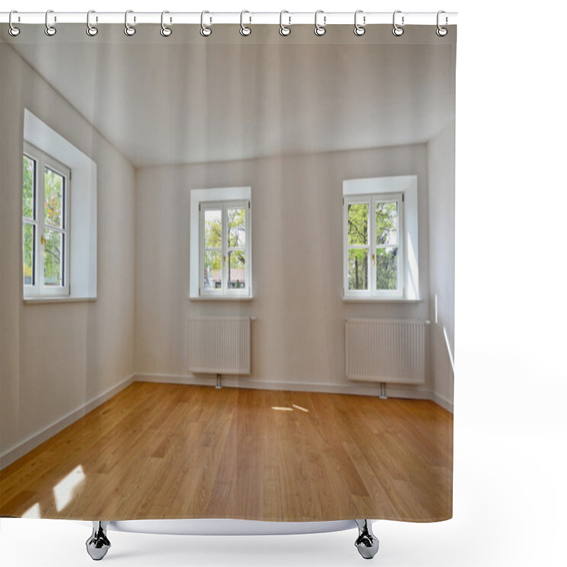 Personality  Living Room In An Old Building - Apartment With Wooden Windows And Parquet Flooring After Renovation Shower Curtains