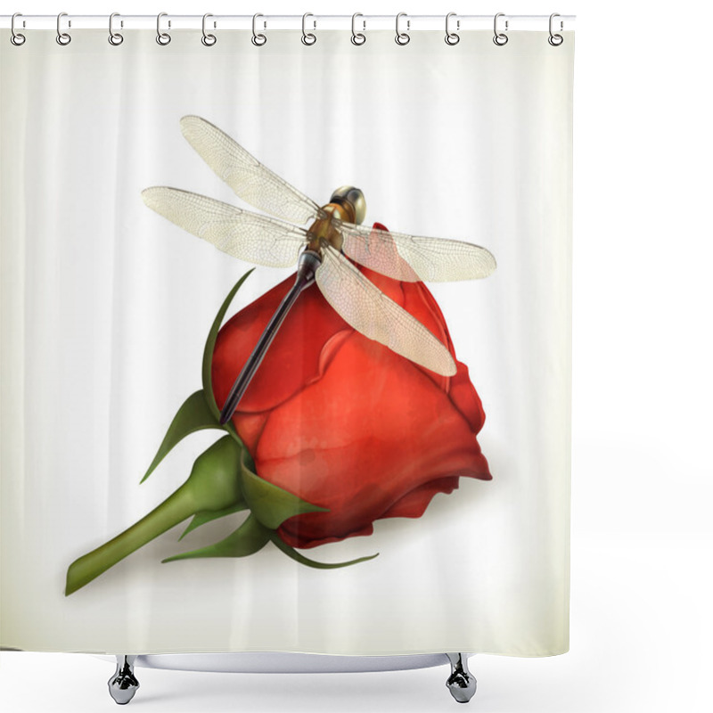 Personality  Dragonfly And Rose Vector Shower Curtains