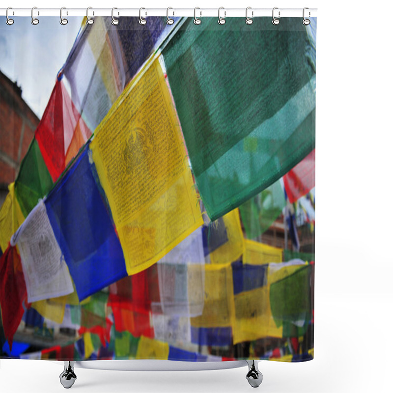 Personality  Budhist Flag In The Sky Shower Curtains