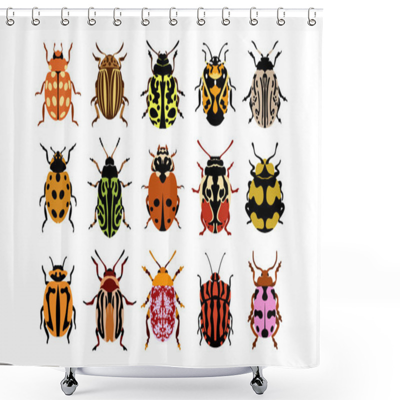 Personality  Collection Set Of Flat Vector Illustration Of Bugs. Insects And Garden Concept Animated In Colorful Theme. Cartoon Illustration Of Nature Isolated On White Background. Shower Curtains