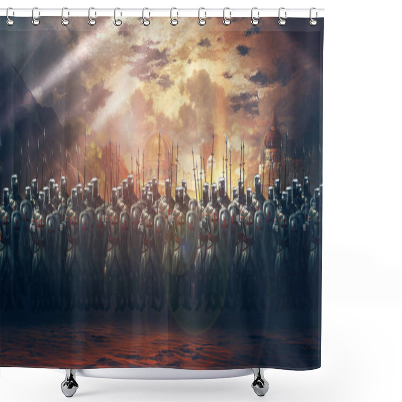 Personality  Army Of Medieval Crusader Soldiers On Field Shower Curtains