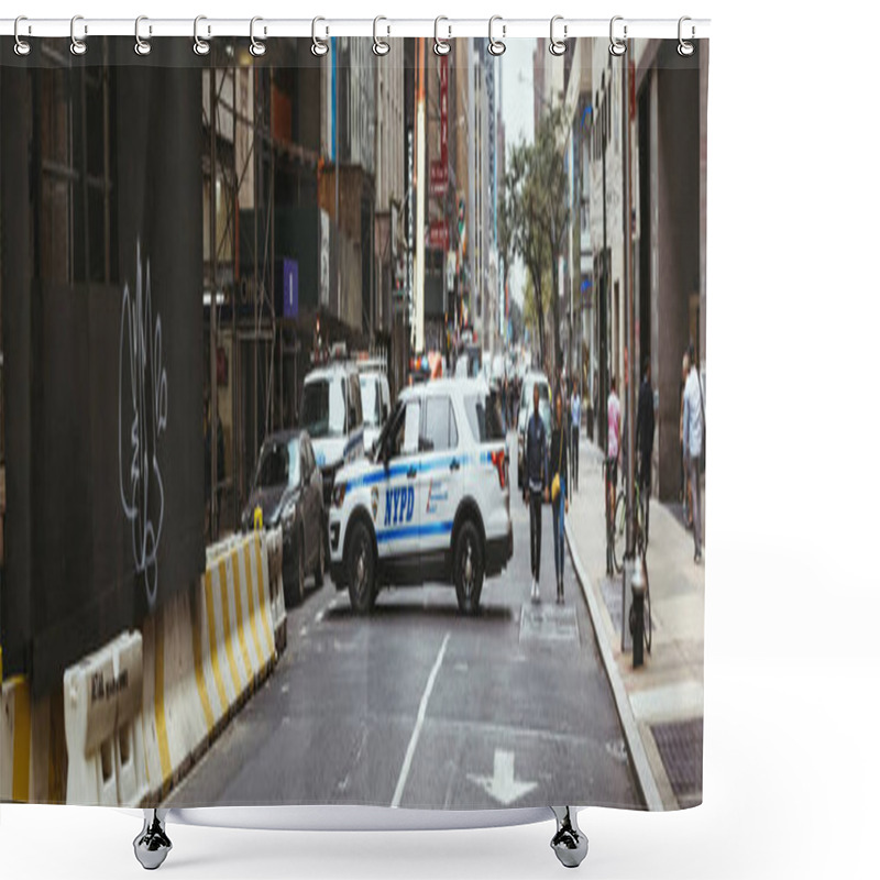 Personality  NEW YORK, USA - OCTOBER 8, 2018: Panoramic View Of New York Street With Police Car, Usa Shower Curtains