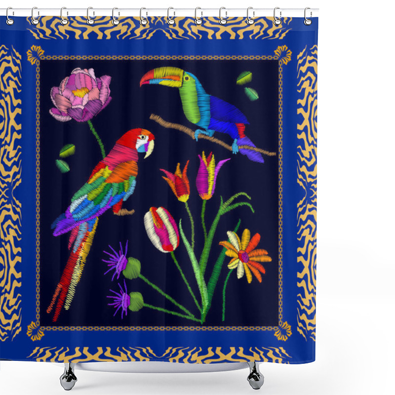 Personality  Tropical Birds Embroidery. Shower Curtains