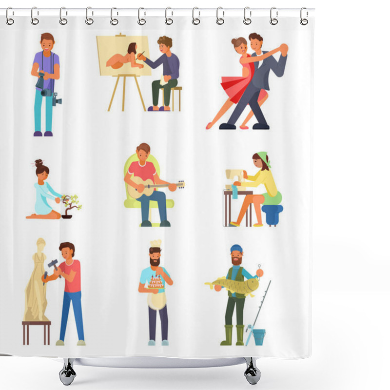 Personality  People And Their Hobbies Vector Flat Illustration Shower Curtains