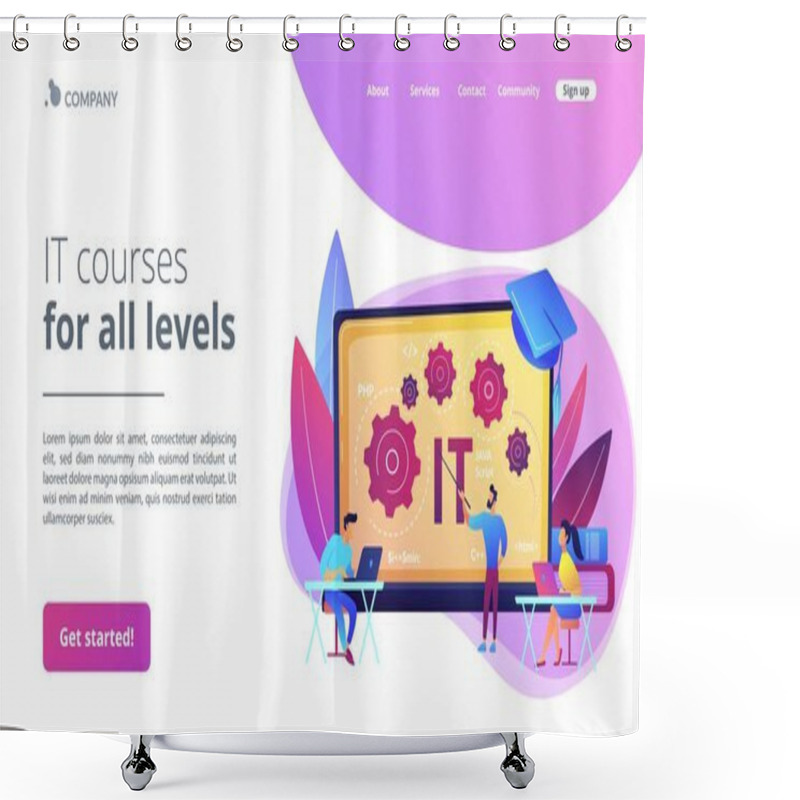 Personality  Software Development. Programming, Coding Learning. Information Technology Courses, IT Courses For All Levels, Computing And Hi Tech Course Concept. Website Homepage Landing Web Page Template. Shower Curtains