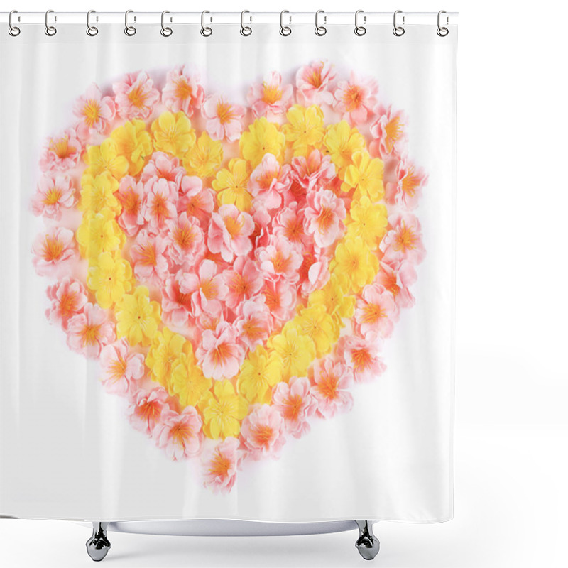 Personality  Pink And Yellow Flowers In Form Of Heart. Shower Curtains