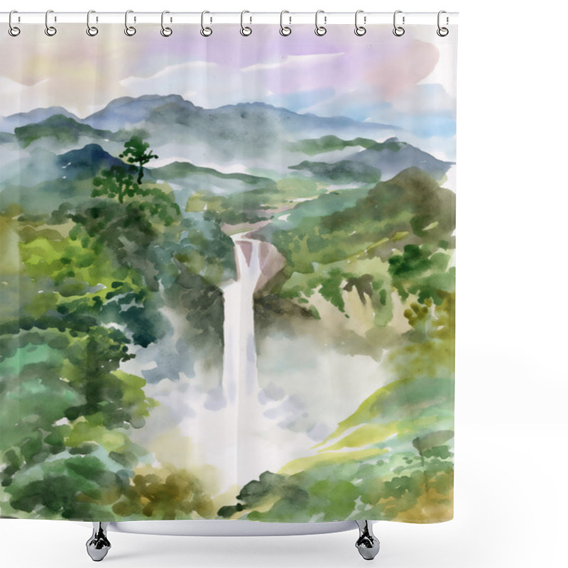 Personality  Waterfall And Mountains Shower Curtains