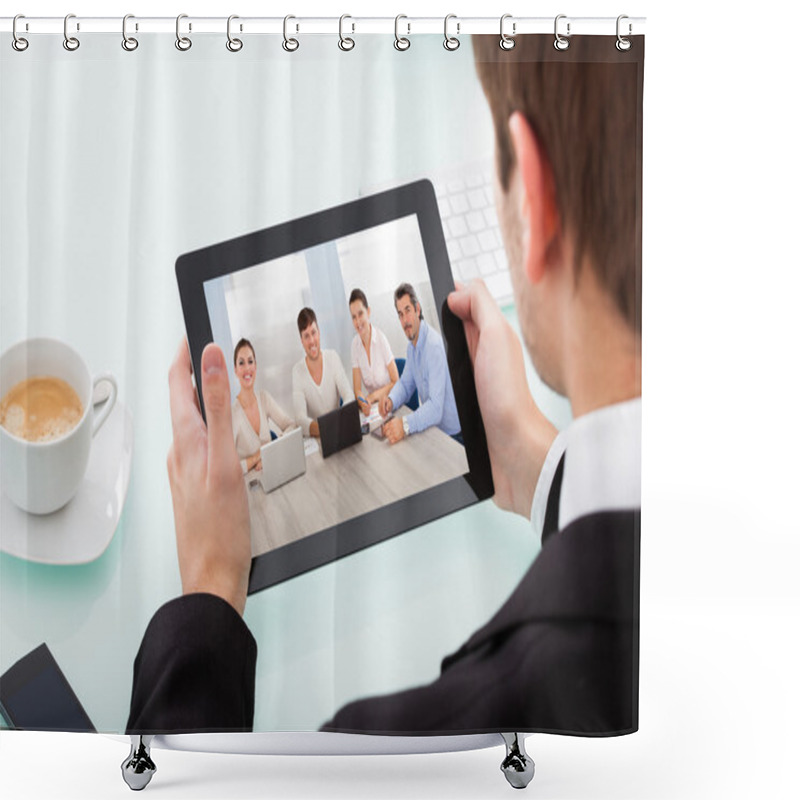 Personality  Businessman Holding Digital Tablet Shower Curtains