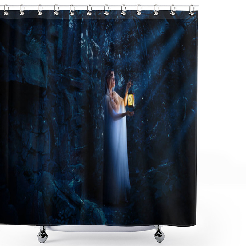 Personality  Young Elf Girl In Night Forest Shower Curtains