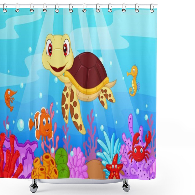 Personality  Cartoon Baby Cute Turtle With Collection Fish Shower Curtains