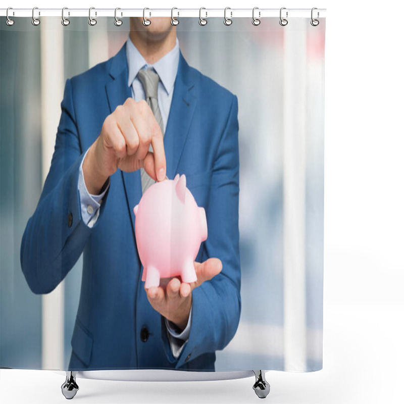 Personality  Man Putting Money In Piggy Bank Shower Curtains