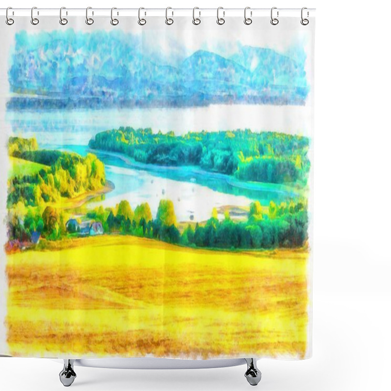 Personality  Beautiful Landscape, Yellow Meadow And Computer Painting Effect. Shower Curtains