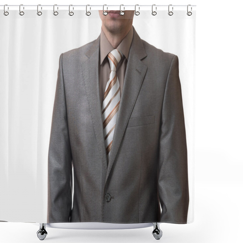 Personality  Man Without Head In Business Suit On White Background Shower Curtains