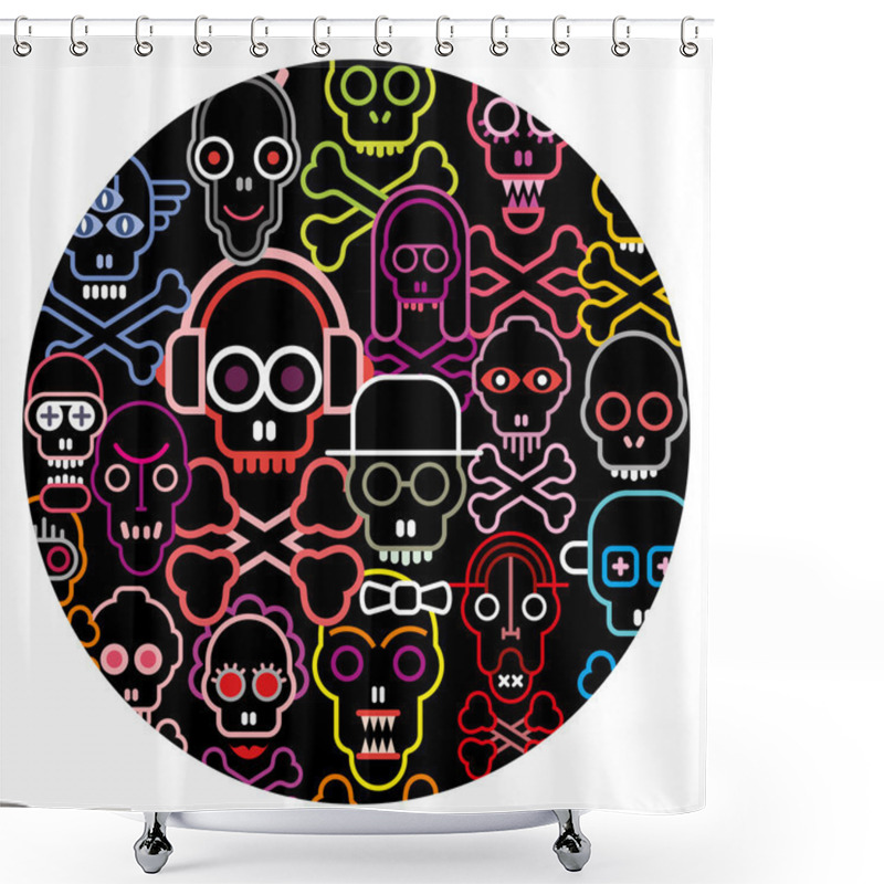 Personality  Skulls - Round Vector Illustration Shower Curtains