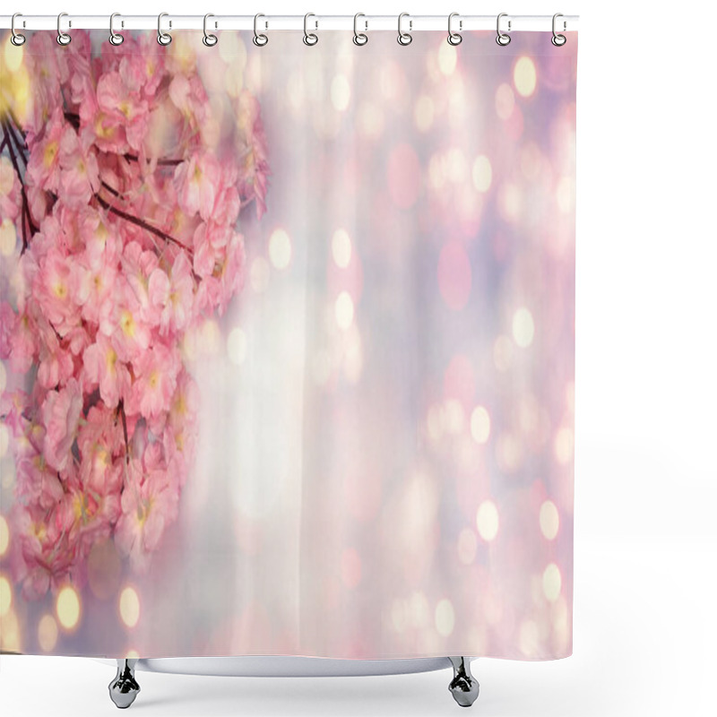 Personality  Spring Backgroung Flowering Sakura Cherry Flowers Blossom Floral Nature And Abstract Bokeh                     Shower Curtains