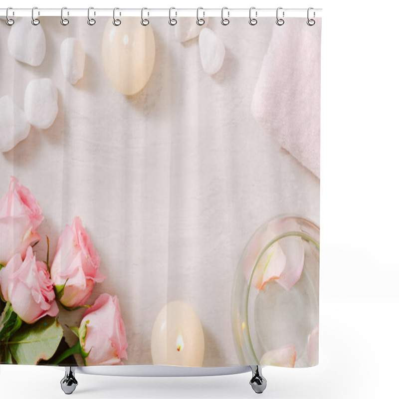 Personality  Spa Setting With Roses. Spa Theme With Candles And Flowers On Table. Shower Curtains