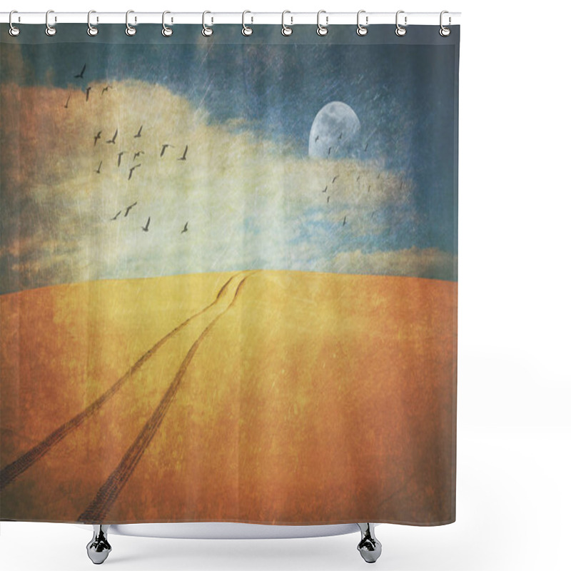 Personality  Tracks Over The Desert Horizon Shower Curtains