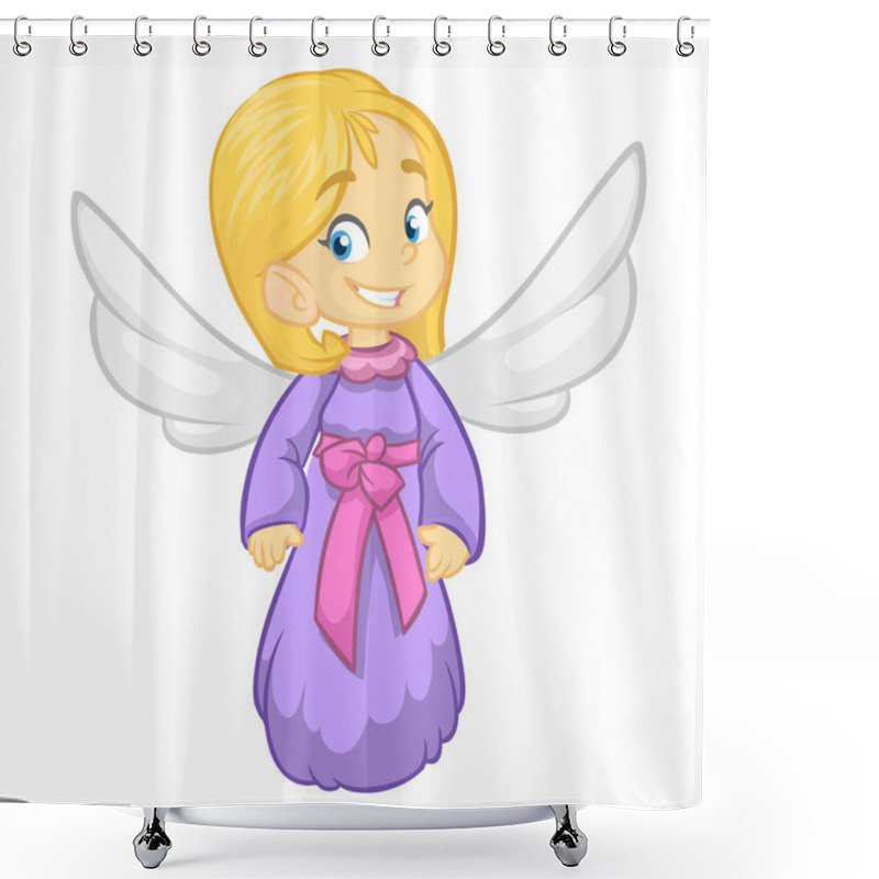 Personality  Cute Happy Christmas Angel Character. Vector Illustration Isolated Shower Curtains