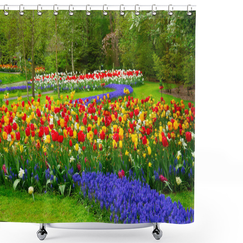 Personality  Floral Background - Fresh Spring Lawn With Spring Mix - Daffodils, Tulips And Bluebell Flowers Shower Curtains