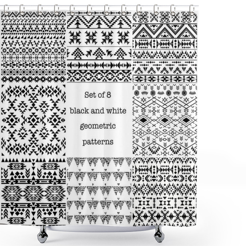 Personality  Set Of Geometric Seamless Ethnic Patterns, Black And White Backgrounds  Shower Curtains