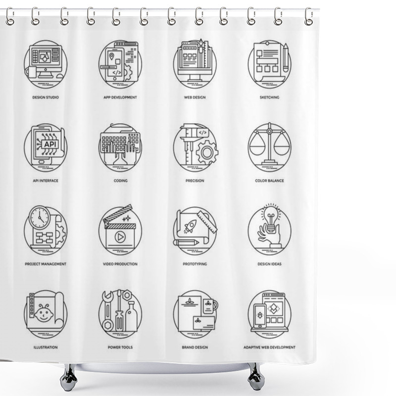 Personality  Collection Of Design And Development Glyph Vector Icons Shower Curtains