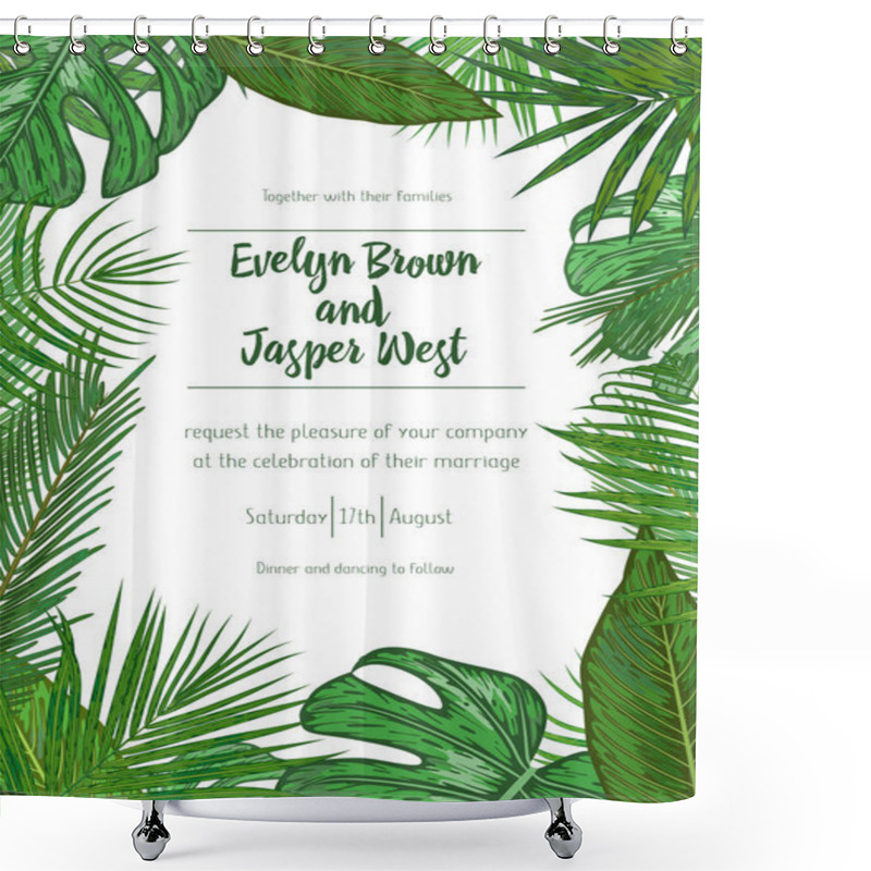 Personality  Wedding Event Invitation Card Template. Exotic Tropical Jungle R Shower Curtains