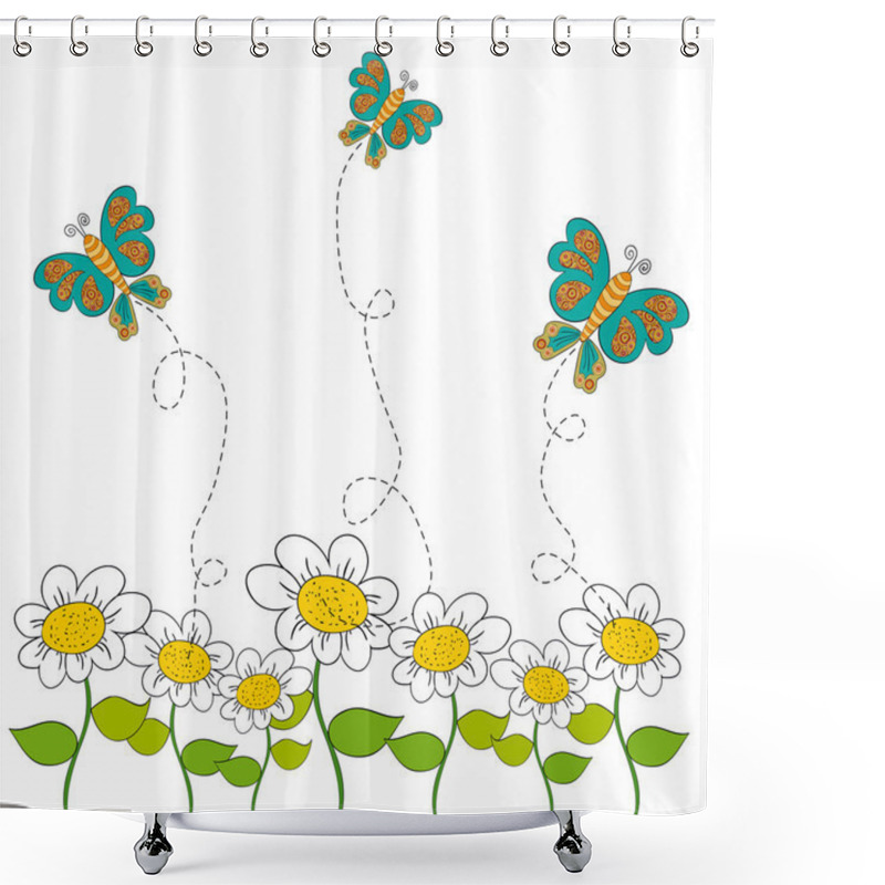 Personality  Spring Butterfly And Flowers Shower Curtains