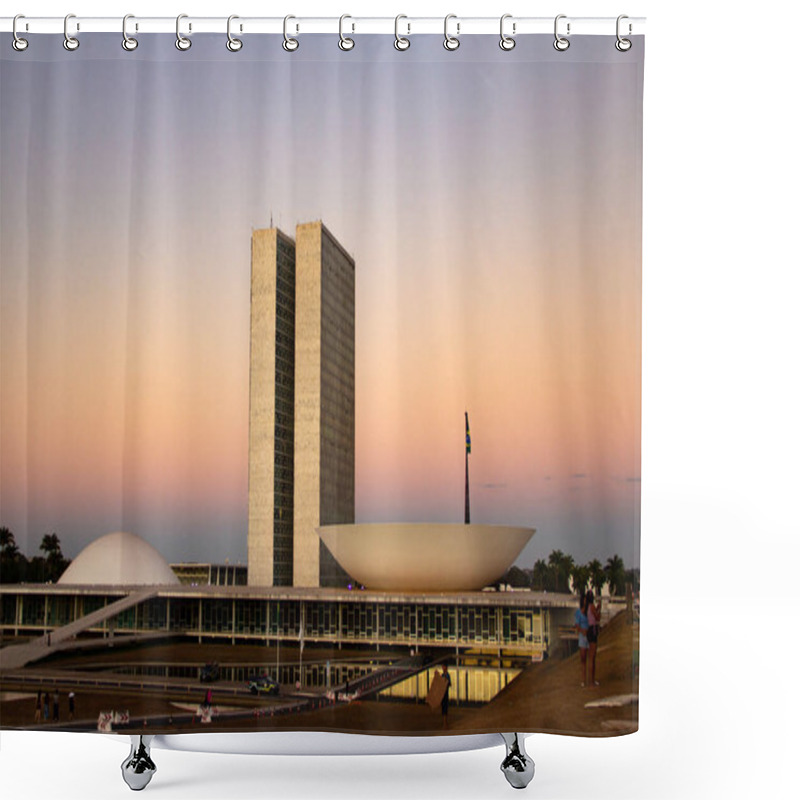 Personality  The Braslia National Congress With The Light Of The Sunset In The Late Afternoon. Shower Curtains