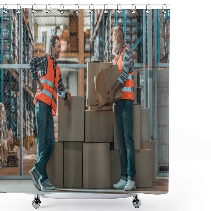 Personality  Warehouse Workers With Boxes Shower Curtains