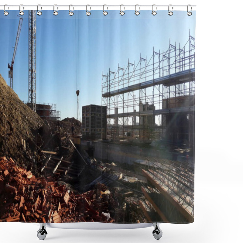 Personality  Construction Site - Crane And Scaffolding Shower Curtains