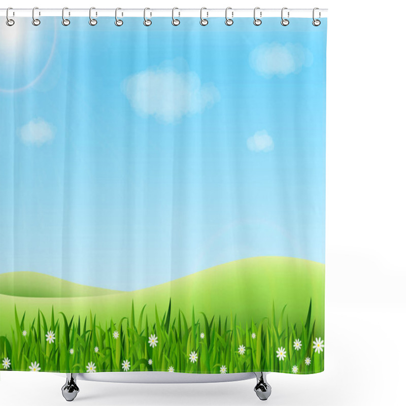 Personality  Summer Meadow Landscape With Green Grass, Flowers Shower Curtains