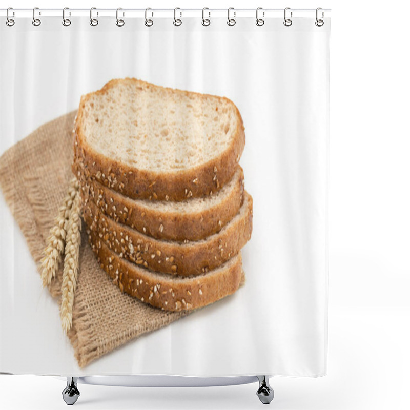 Personality  Sliced Breadd With  Isolated On White Background And  Wheat Ears Shower Curtains