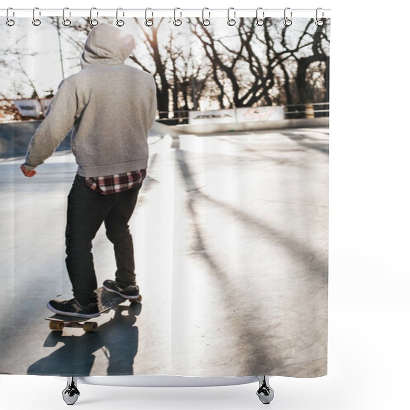 Personality  Young Man With Longboard Shower Curtains