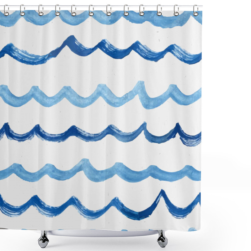 Personality  Blue Brush Wavy Lines Shower Curtains